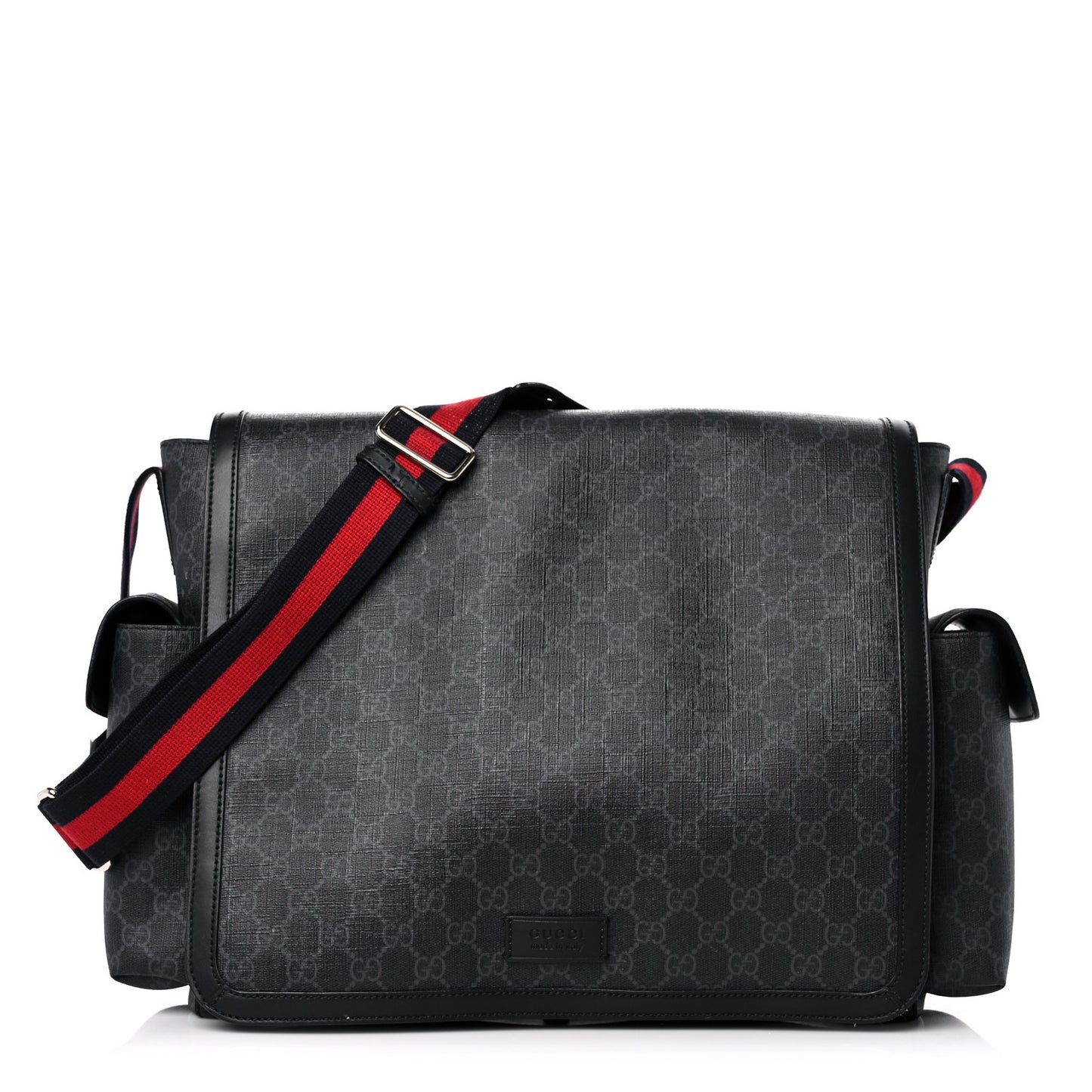 GG Supreme Monogram Web Messenger Diaper Bag Black Grey