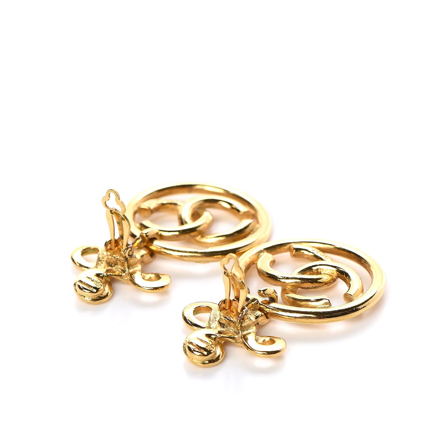 Large CC Drop Clip On Earrings Gold
