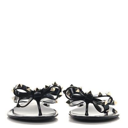 Valentino Garavani PVC Jelly Rockstud Bow Thong Sandals 38 Black 3 of 8