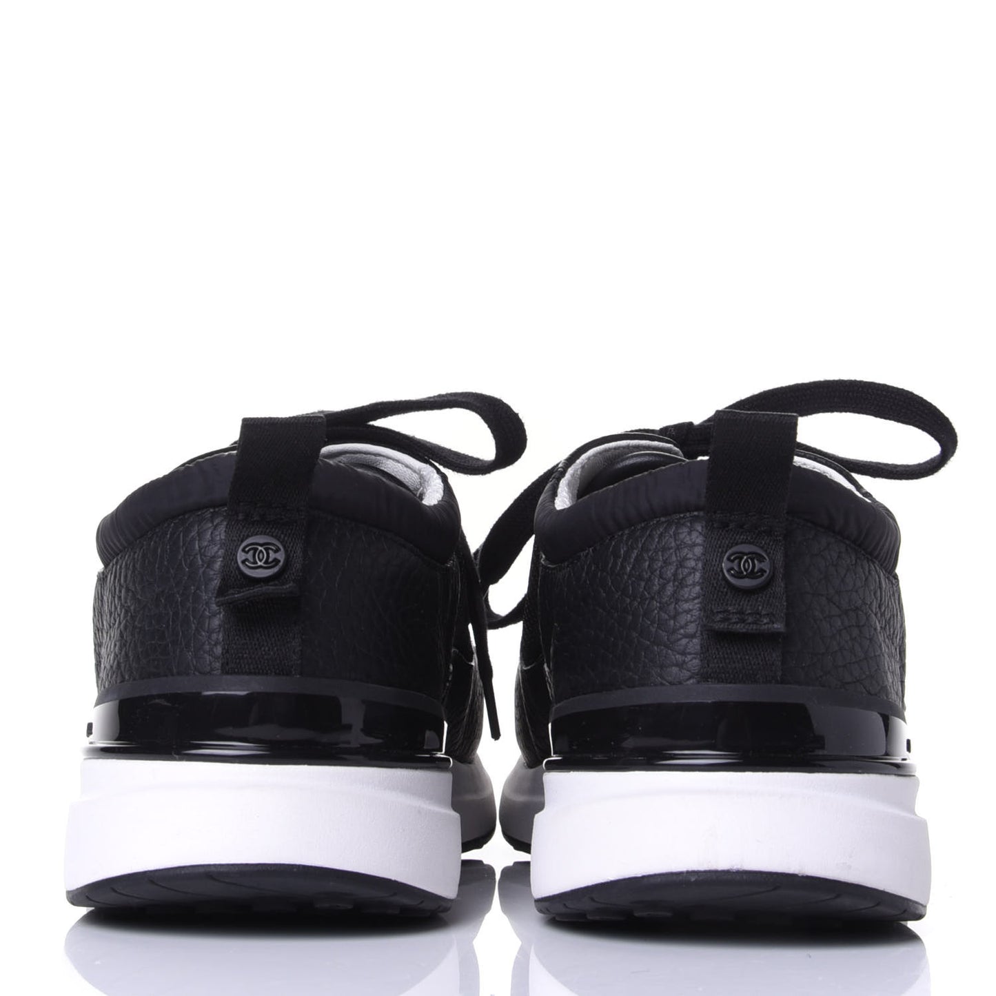 Calfskin Mesh Lycra Suede Womens Logo Sneakers 37.5 Black