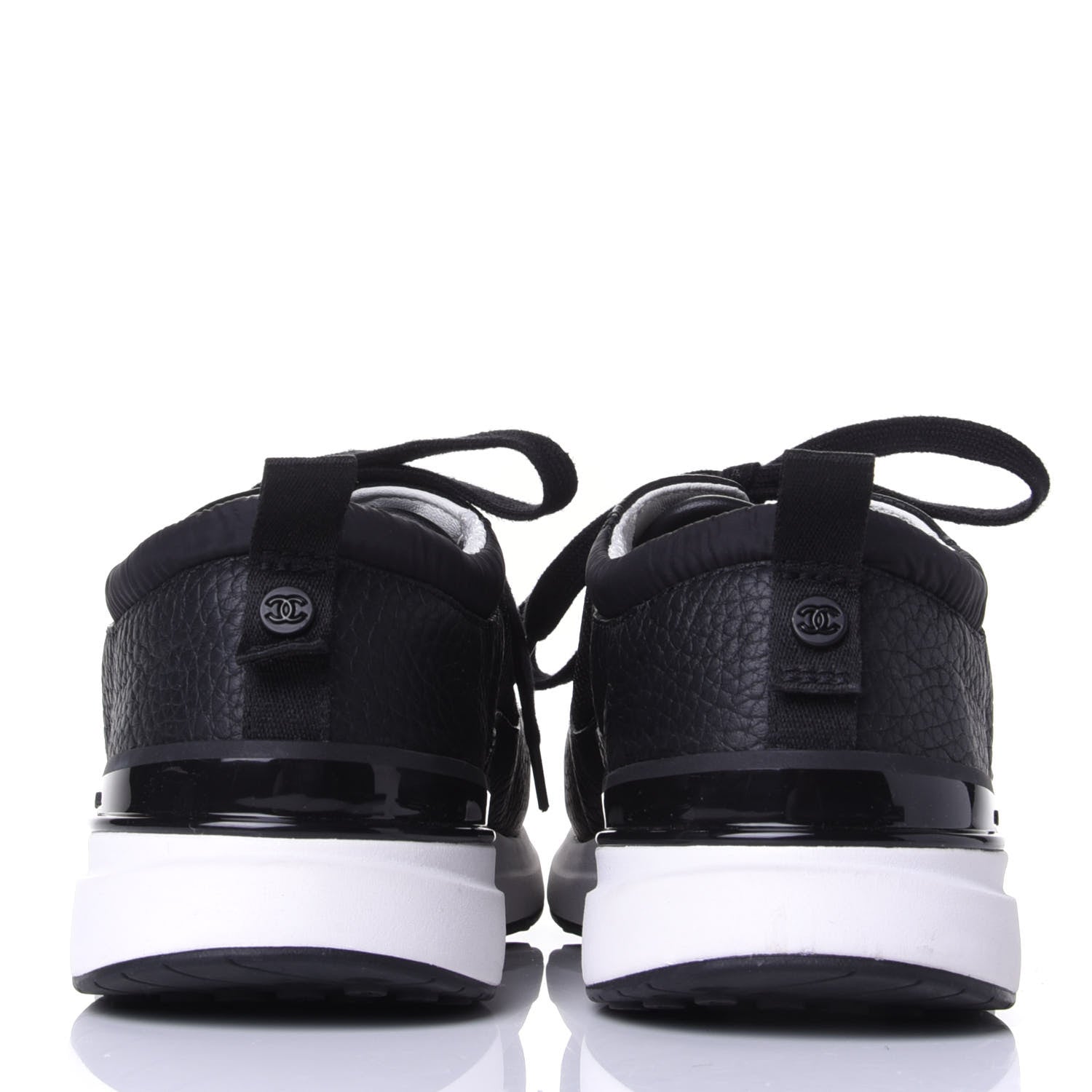 Chanel Calfskin Mesh Lycra Suede Womens Logo Sneakers 37.5 Black 6 of 11