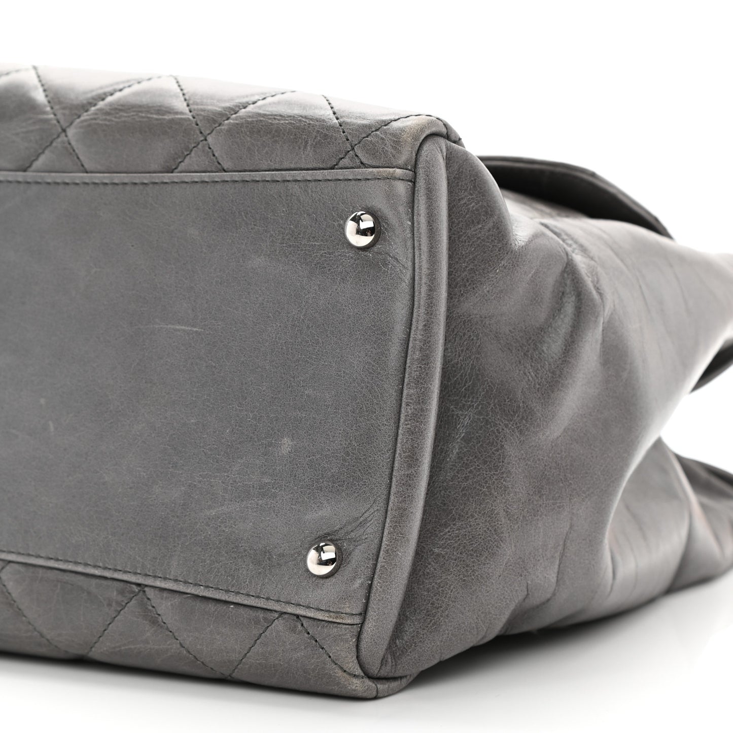 Glazed Calfskin Quilted Large CC Delivery Tote Grey