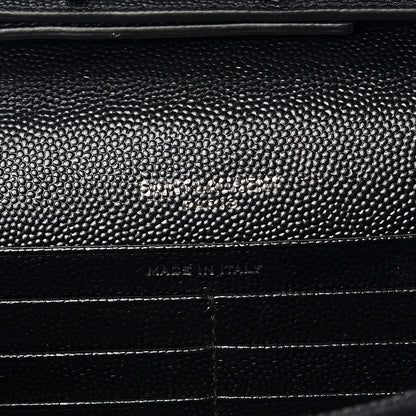 Saint Laurent Grain De Poudre Matelasse Chevron Monogram Chain Wallet Black 6 of 8