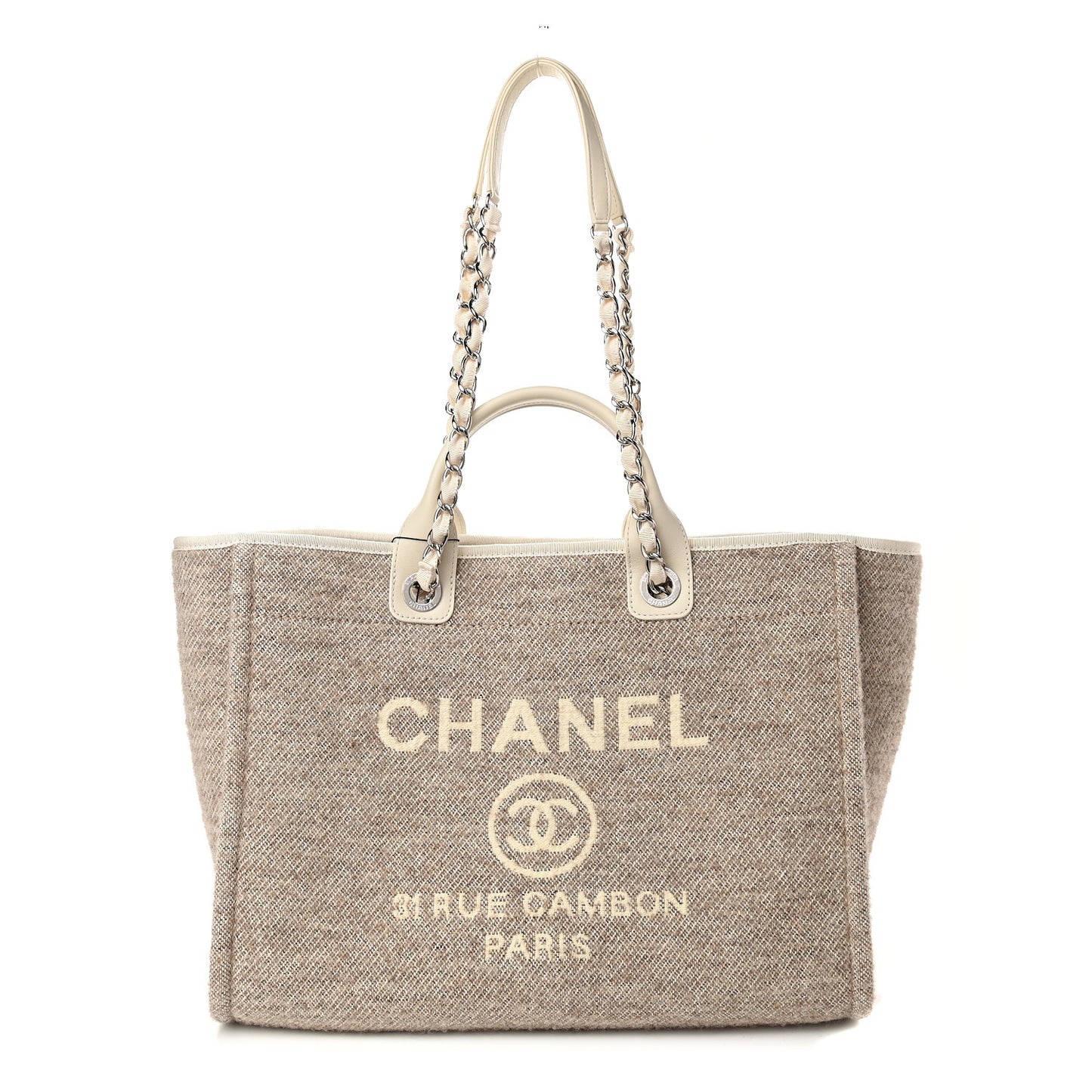 Mixed Fibers Calfskin Medium Deauville Tote Beige