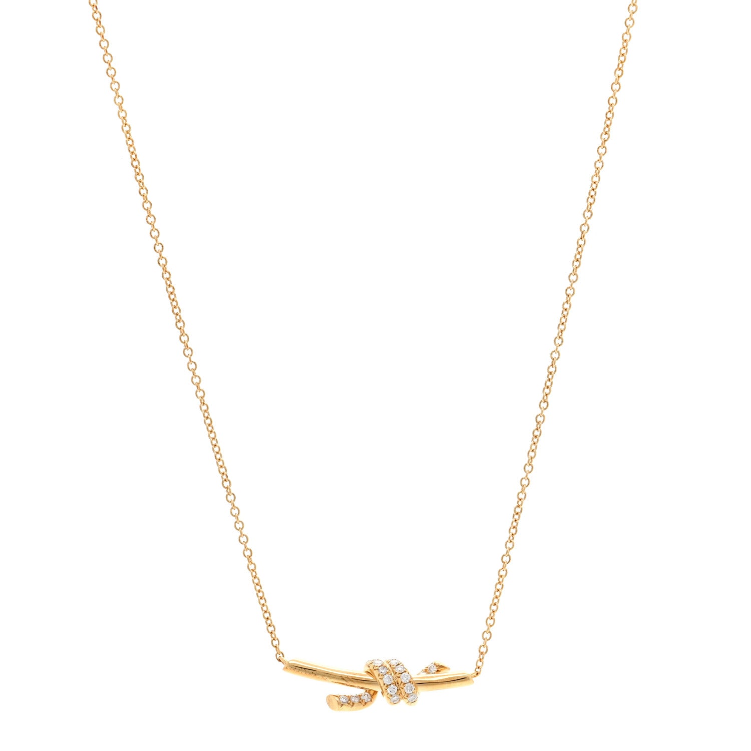 Tiffany 18K Yellow Gold Diamond Small Knot Necklace 1875182