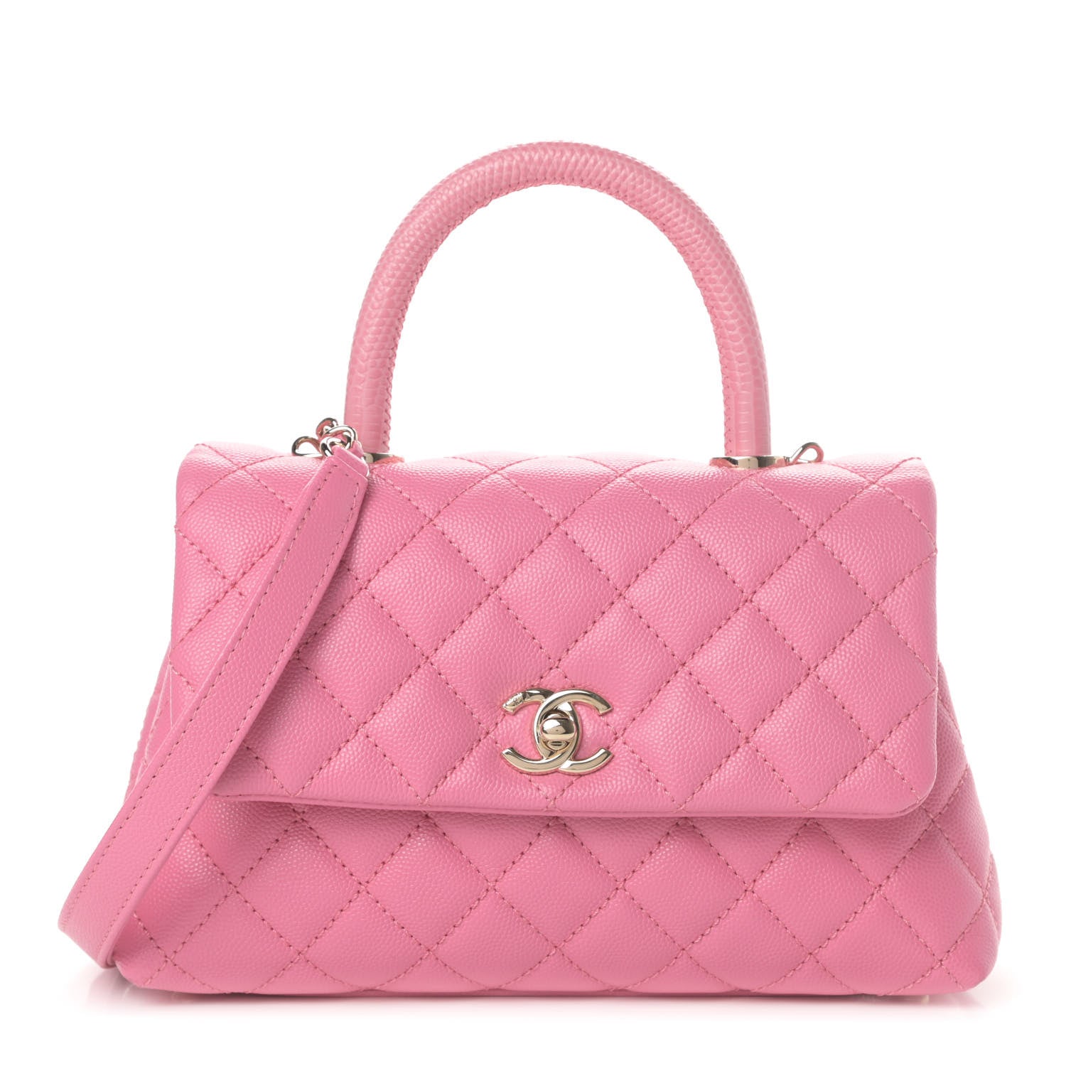 Chanel Caviar Lizard Embossed Quilted Mini Coco Handle Flap Pink 1 of 11