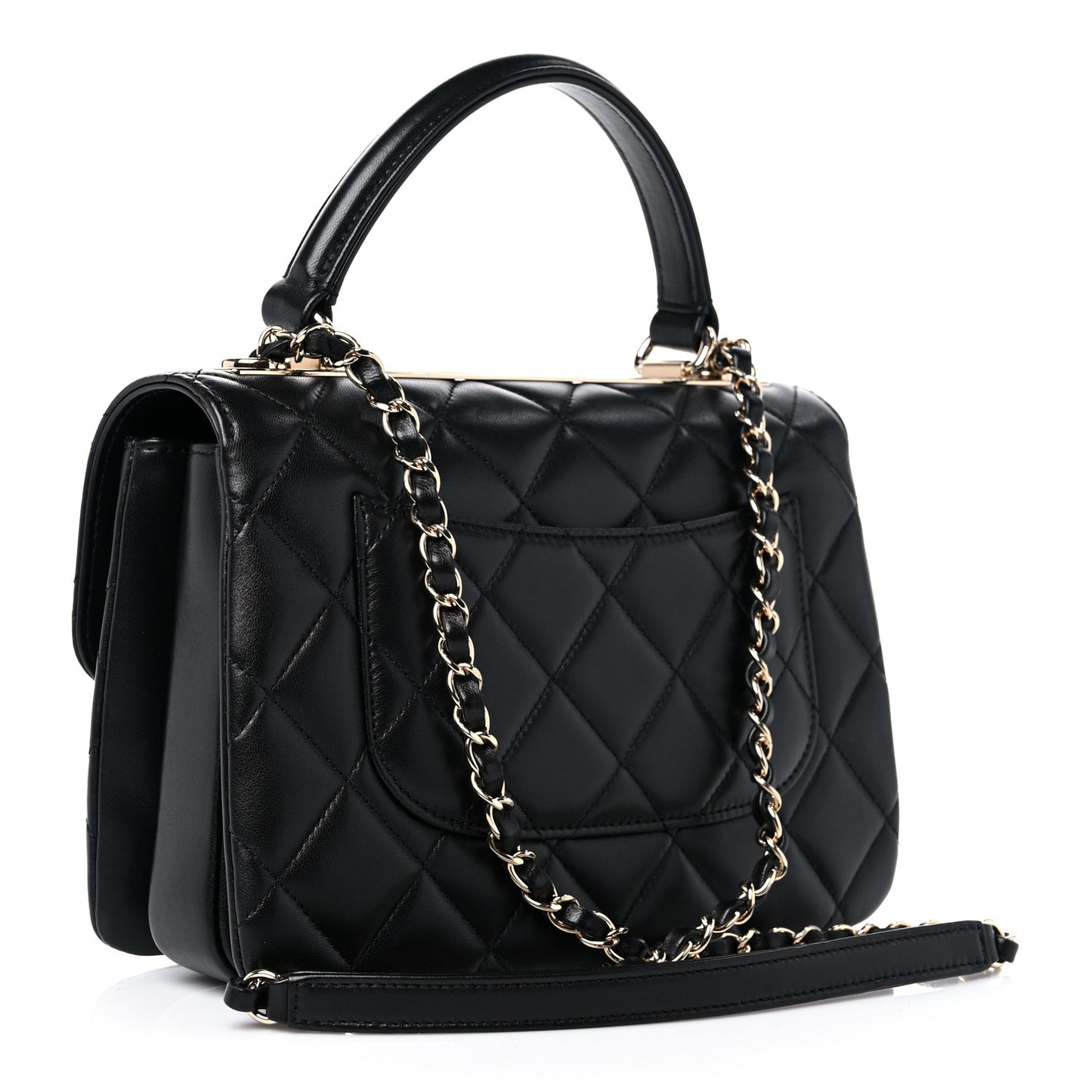 Lambskin Quilted Small Trendy CC Dual Handle Flap Bag Black