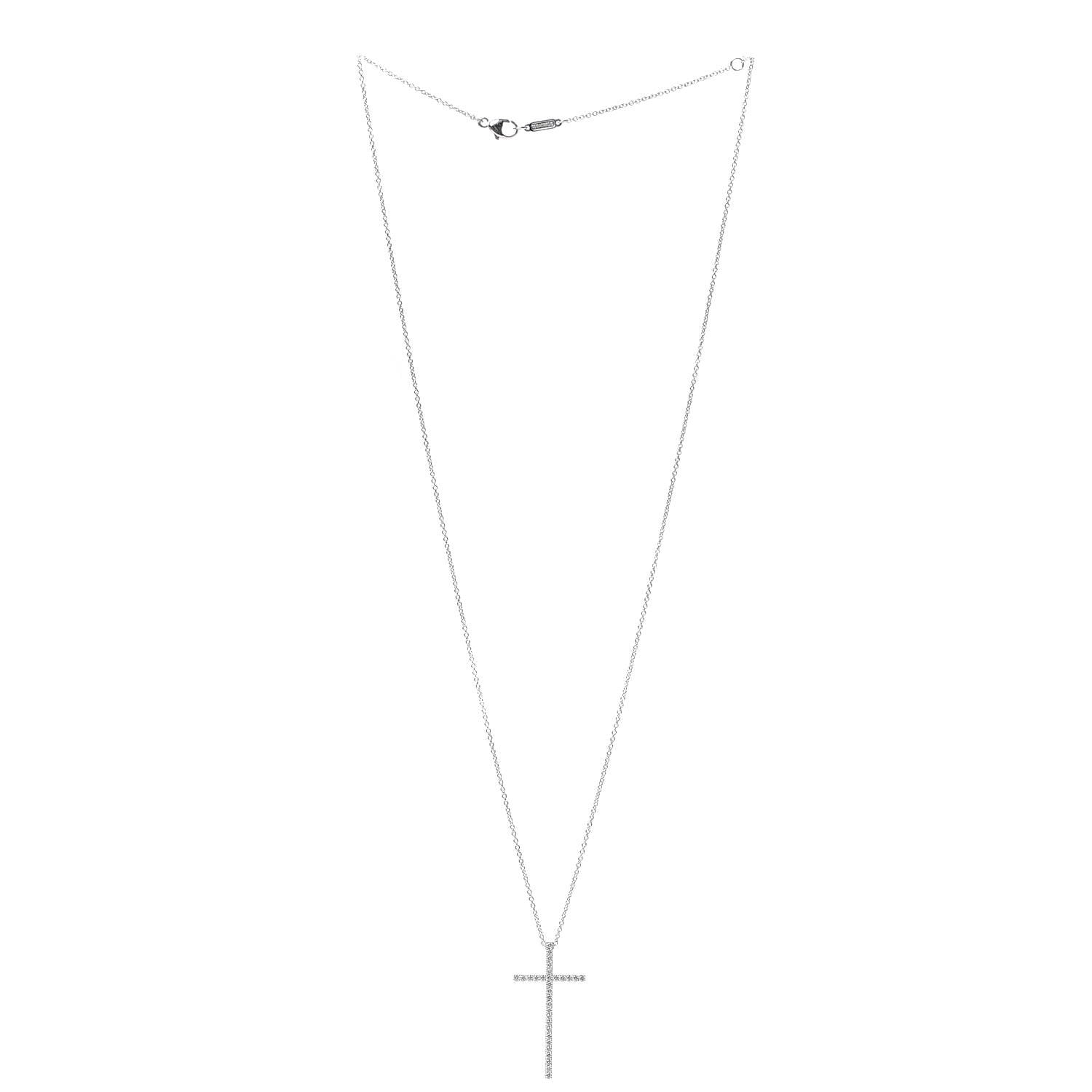 Tiffany 18K White Gold Diamond Metro Cross Pendant Necklace 3 of 8