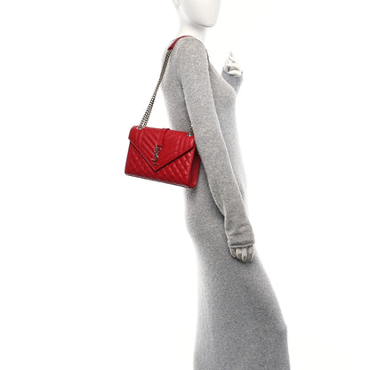 Saint Laurent Grain De Poudre Textured Mixed Matelasse Triquilt Medium Monogram Satchel Rouge Eros 2 of 9