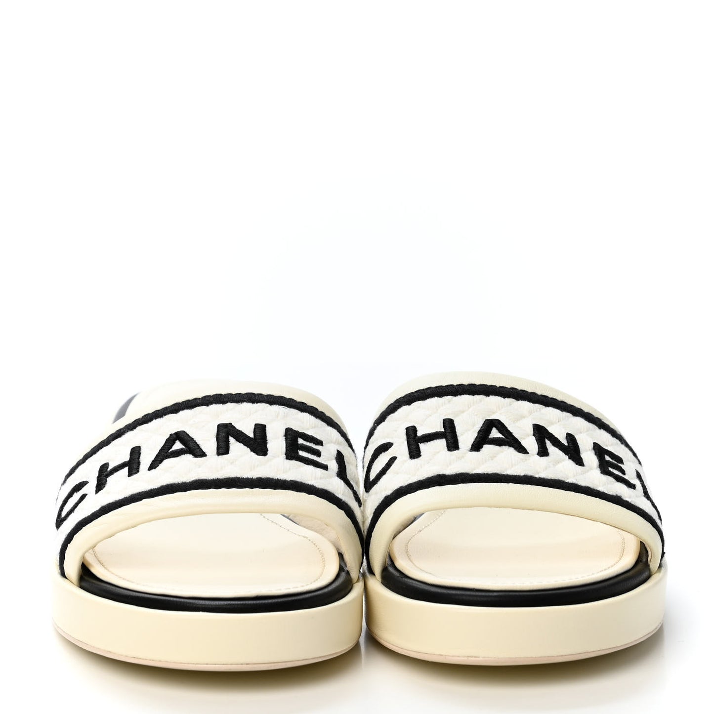Lambskin Embroidered Logo Mules 38 Ivory Black