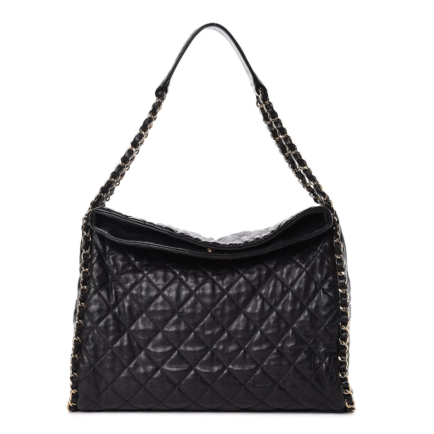 Calfskin Quilted Large Chain Me Hobo Black