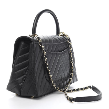 Chanel Caviar Chevron Quilted Small Coco Handle Flap Black 3 of 11