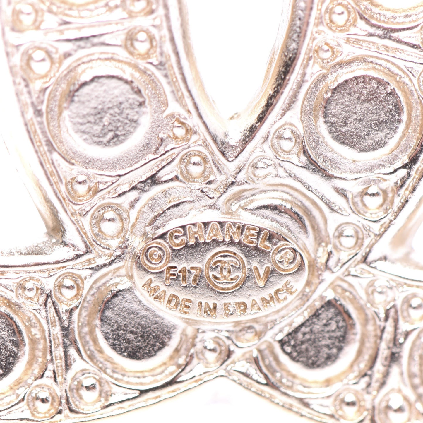 Pearl Crystal CC Brooch Gold
