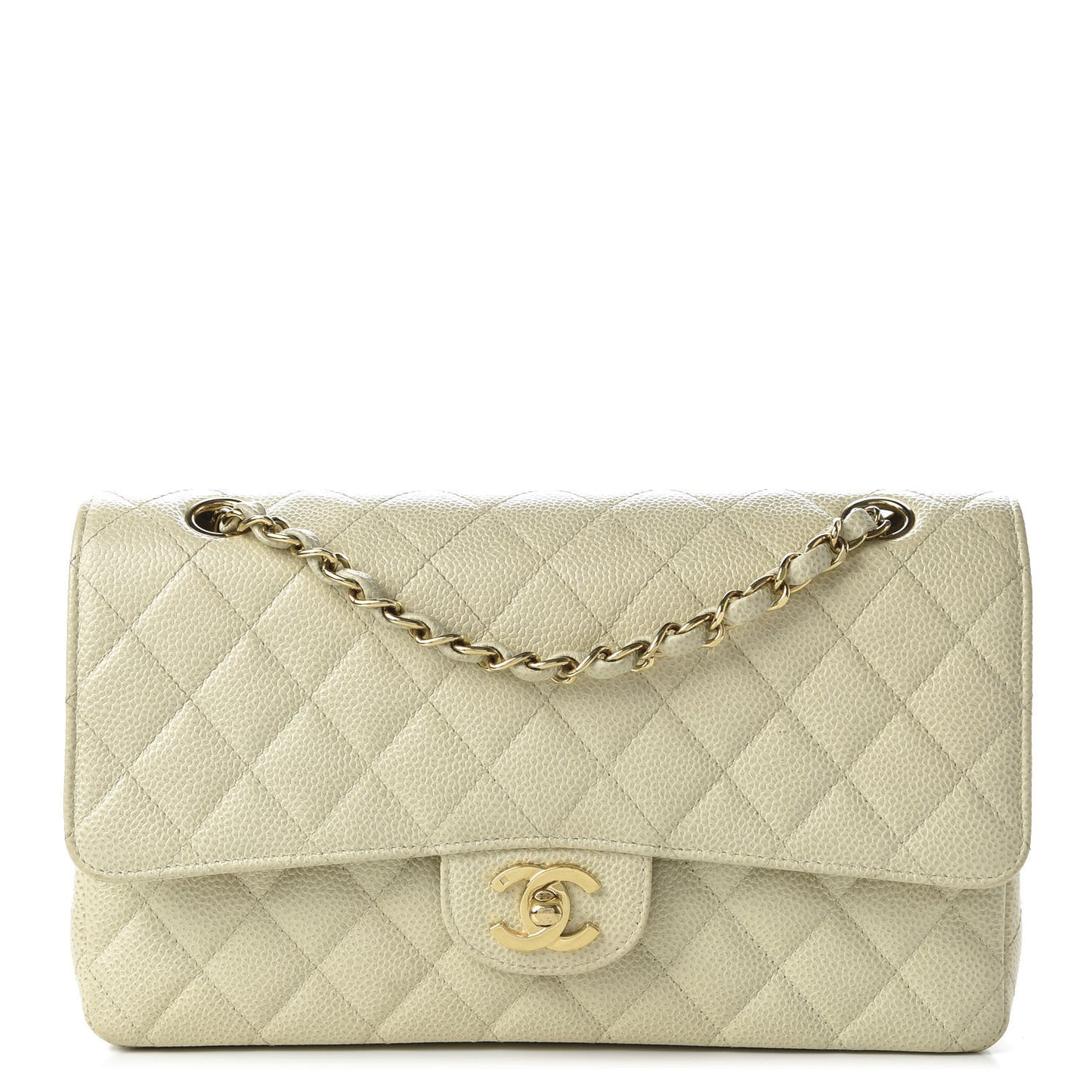 Caviar Quilted Medium Double Flap Dark White