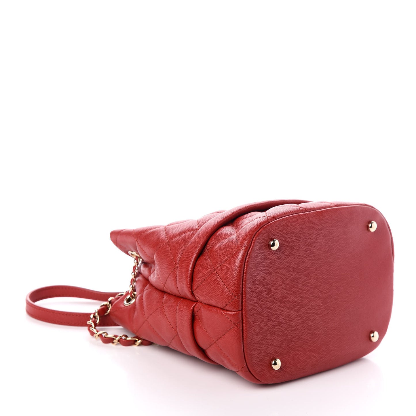 Caviar Quilted Rolled Up Bucket Drawstring Bag Red