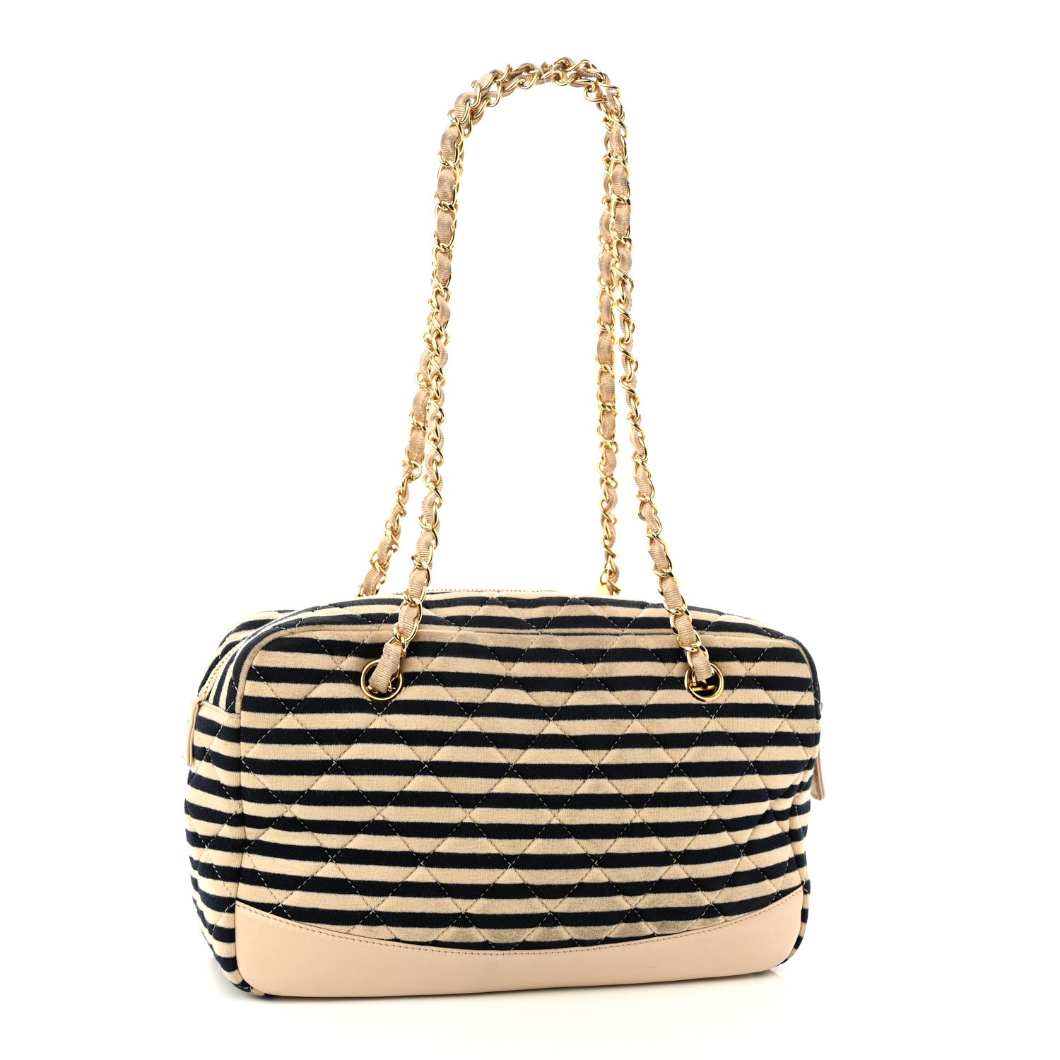 Chanel Jersey Quilted Coco Sailor Camera Case Beige Navy 3 of 14