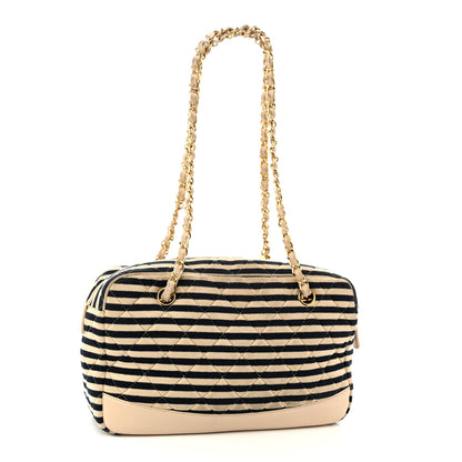 Chanel Jersey Quilted Coco Sailor Camera Case Beige Navy 3 of 14