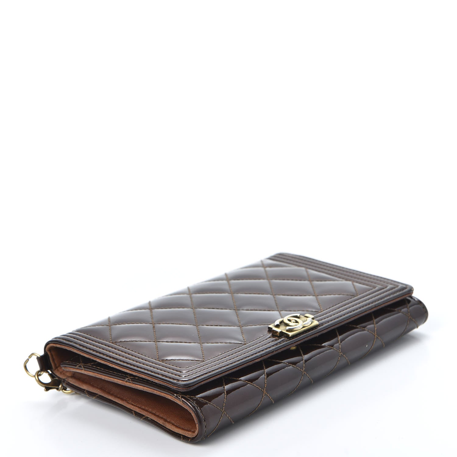 Chanel Patent Calfskin Quilted Boy Wallet On Chain WOC Brown 3 of 12