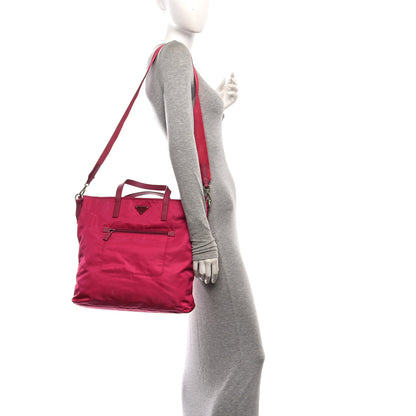 Prada Tessuto Nylon Saffiano Pocket Tote Ibisco 2 of 10