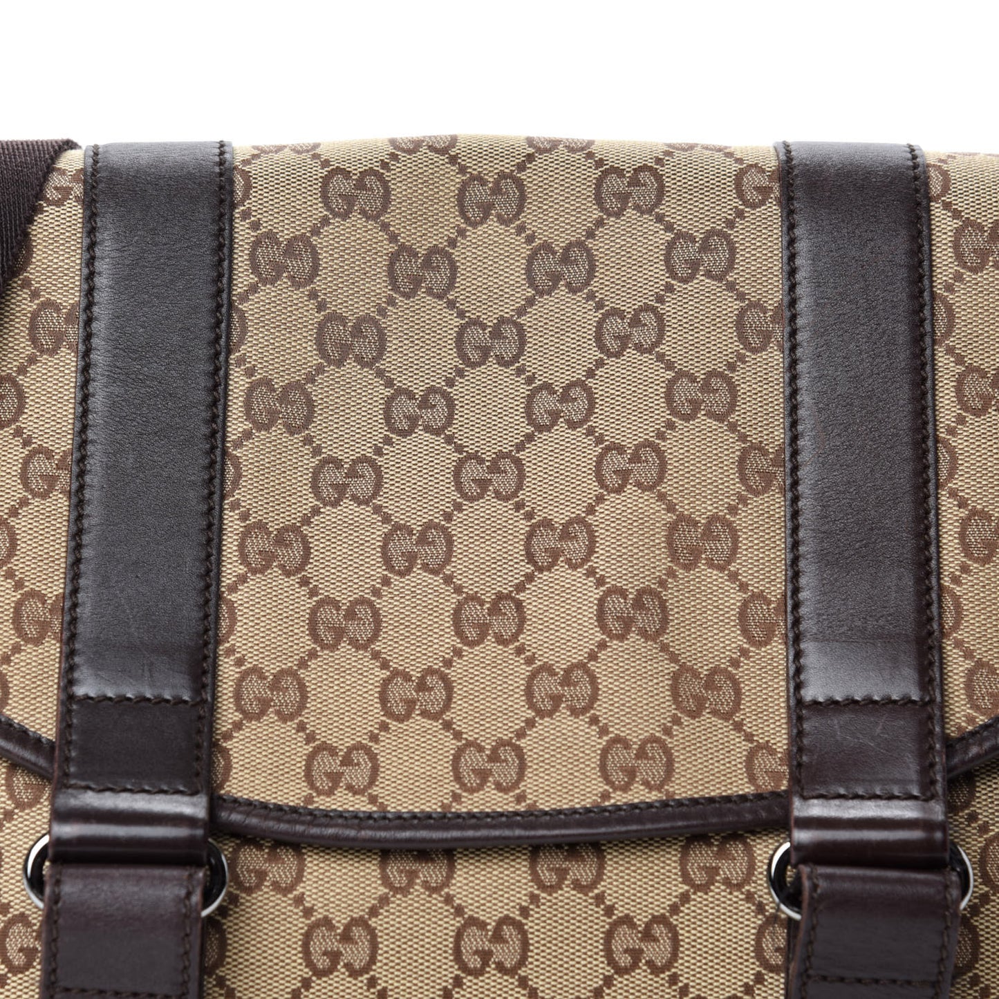 Monogram Medium Double Buckle Flap Messenger Bag Beige Dark Brown