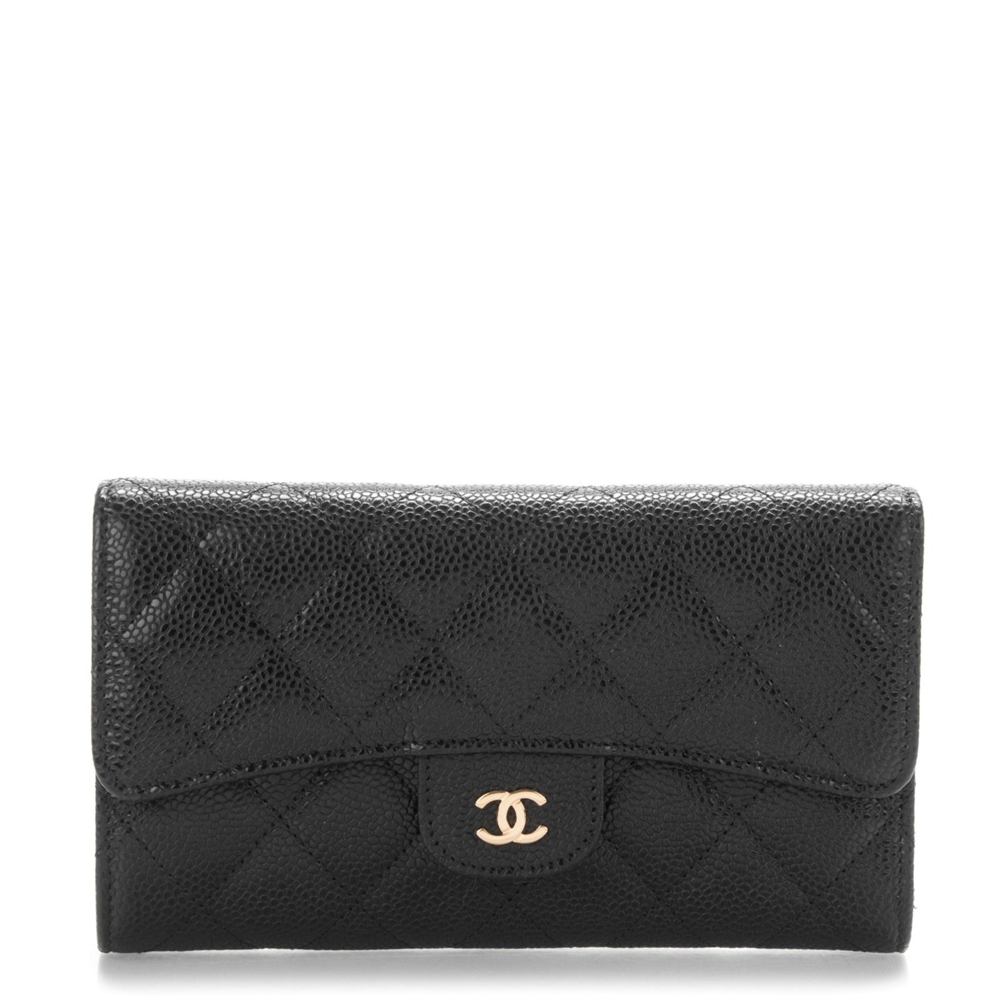 Caviar Quilted Large Flap Wallet Black