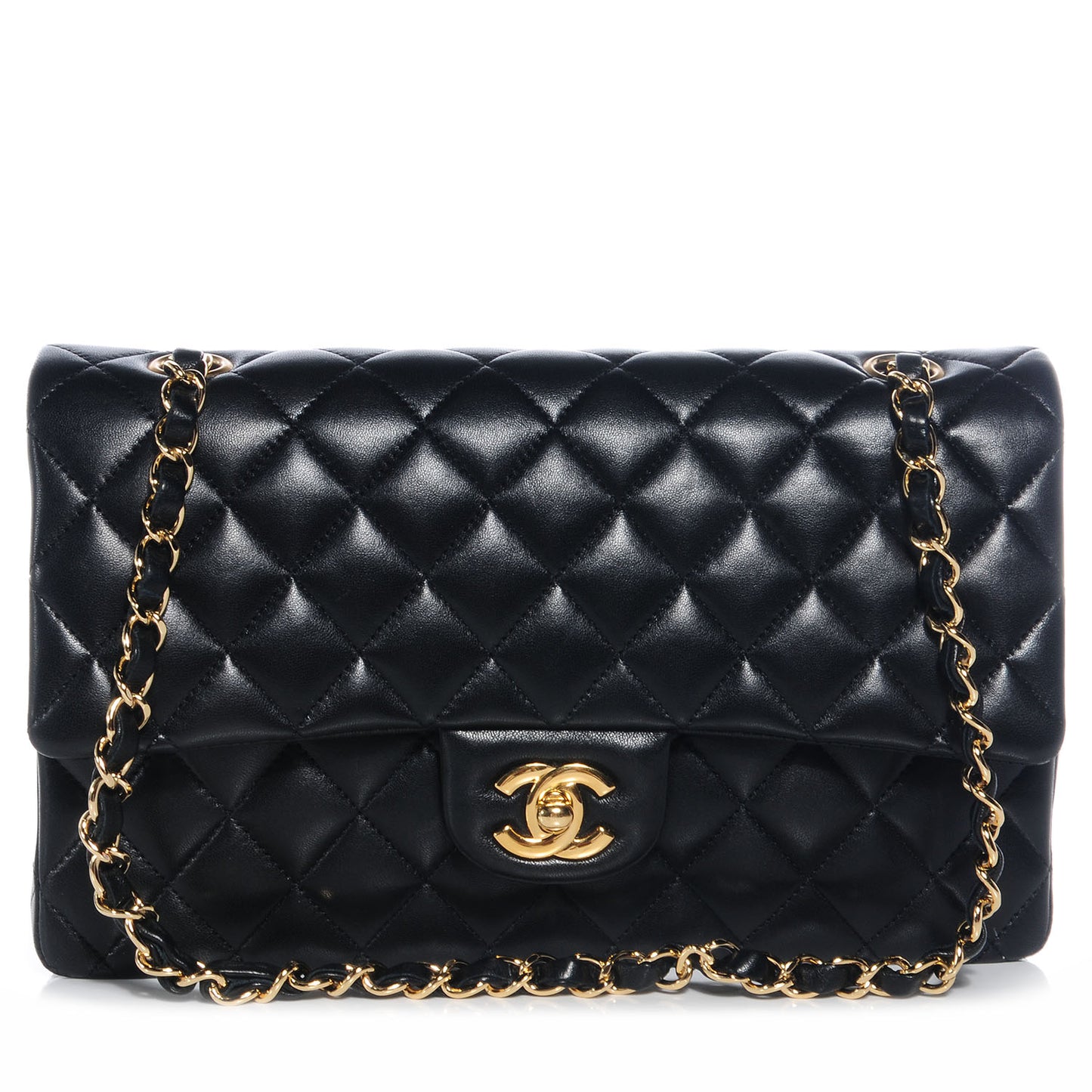 Lambskin Medium Double Flap Black