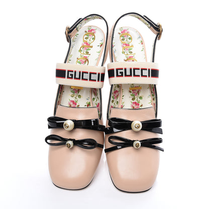 Gucci Malaga Kid Bow Ace Stripe Mid-Heel Slingback Pumps 40 Beige 5 of 11