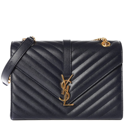 Saint Laurent Grain De Poudre Matelasse Chevron Medium Monogram Satchel Midnight Blue 1 of 10