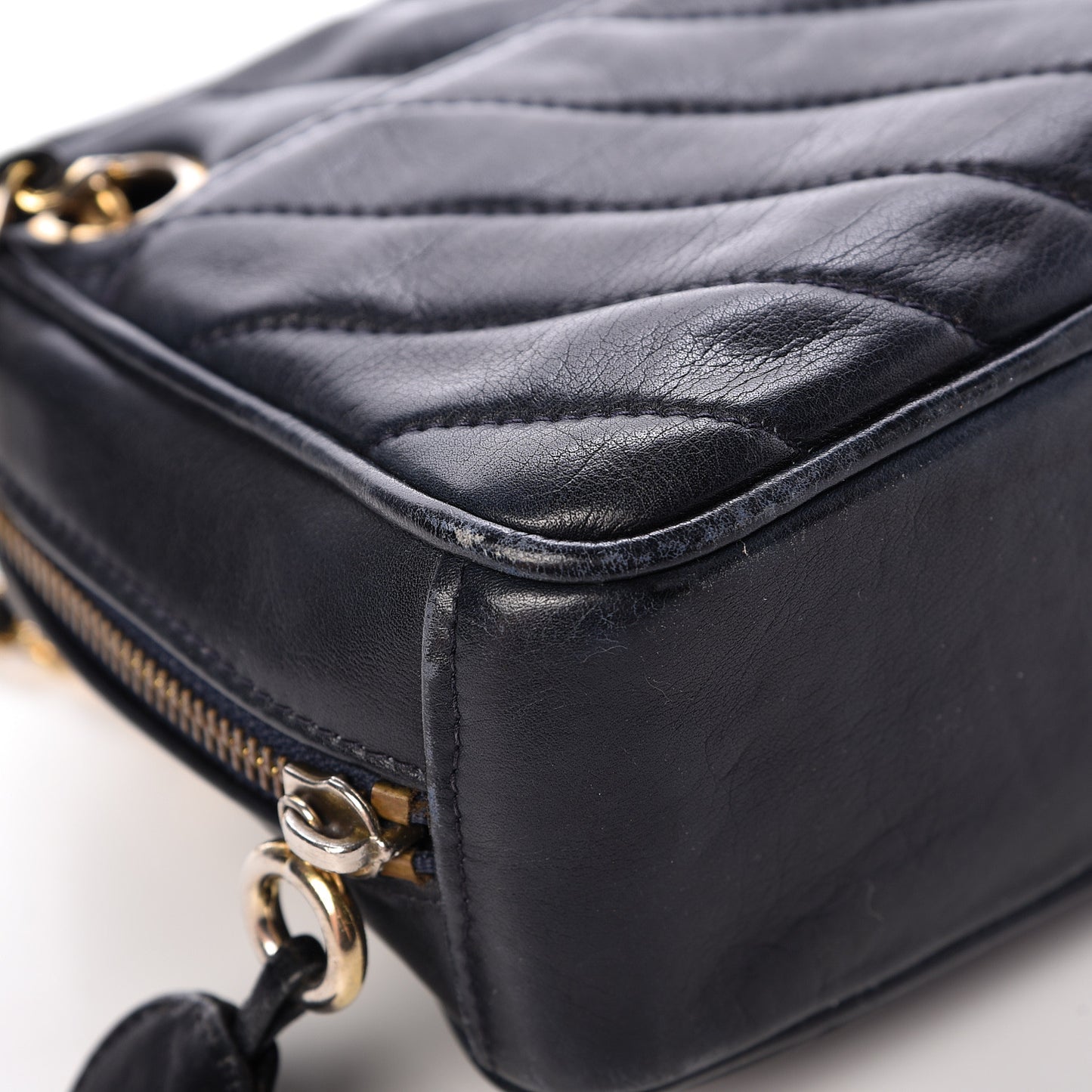 Lambskin Chevron Quilted Small Camera Case Black