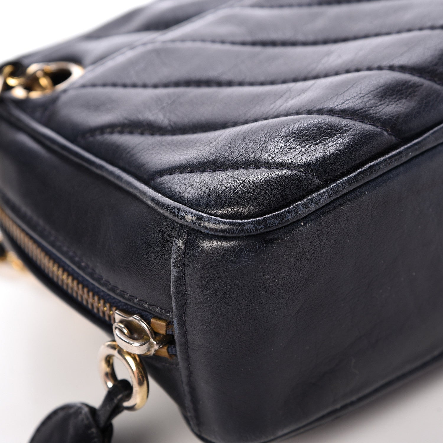 Chanel Lambskin Chevron Quilted Small Camera Case Black 9 of 18