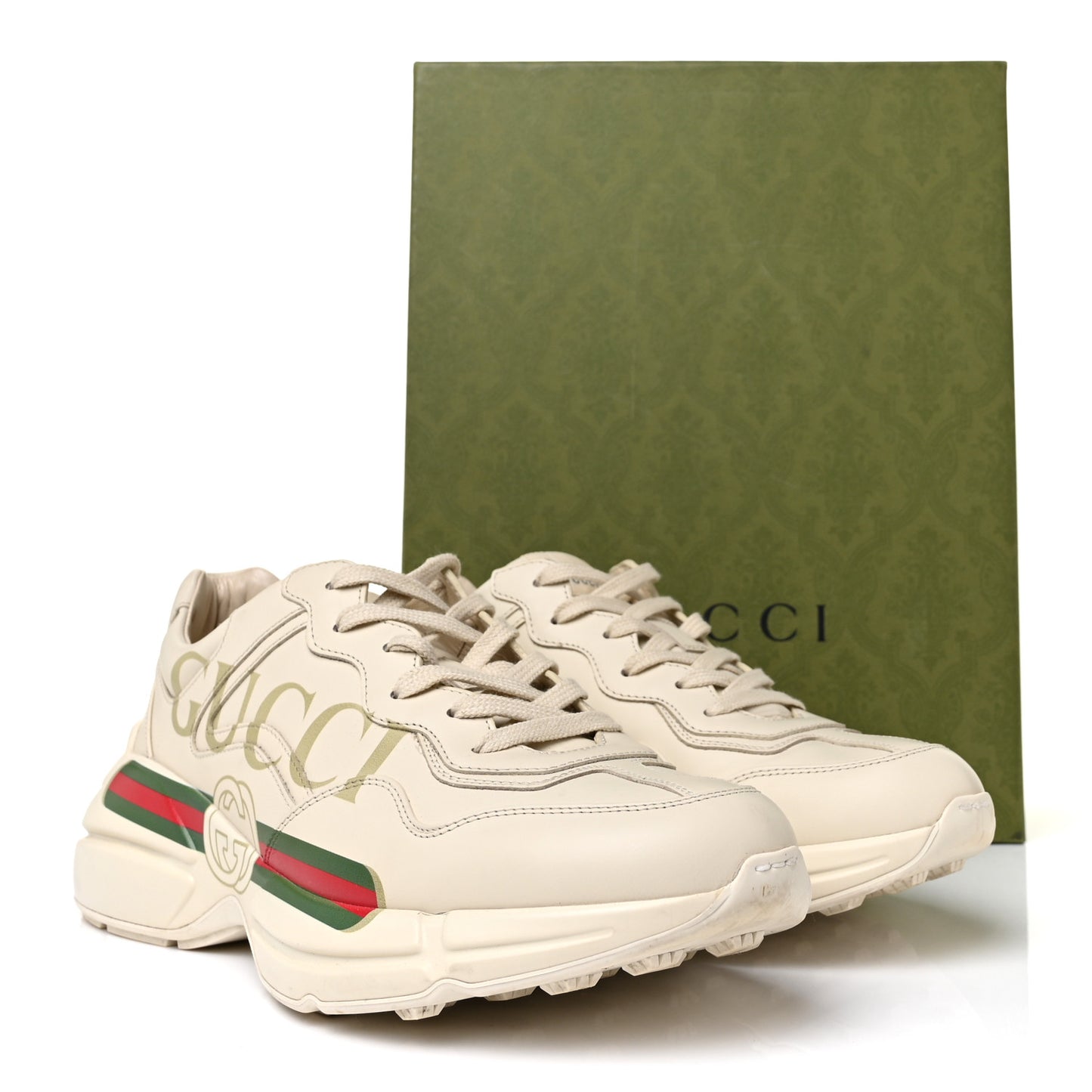 Calfskin Logo Mens Rhyton Sneakers 9 Ivory
