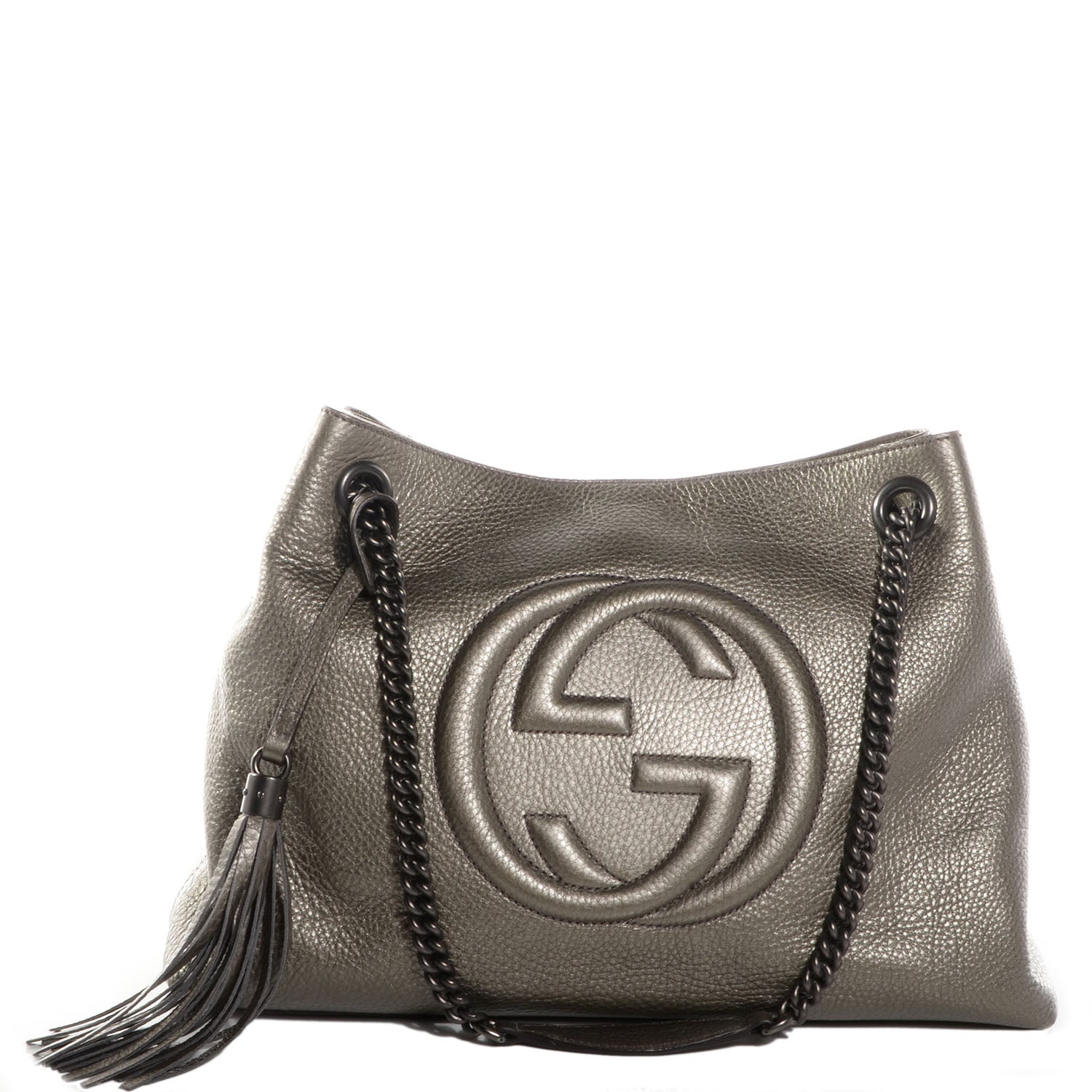 Gucci Metallic Pebbled Calfskin Medium Soho Chain Shoulder Bag Sasso 1 of 7