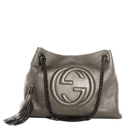 Gucci Metallic Pebbled Calfskin Medium Soho Chain Shoulder Bag Sasso 1 of 7