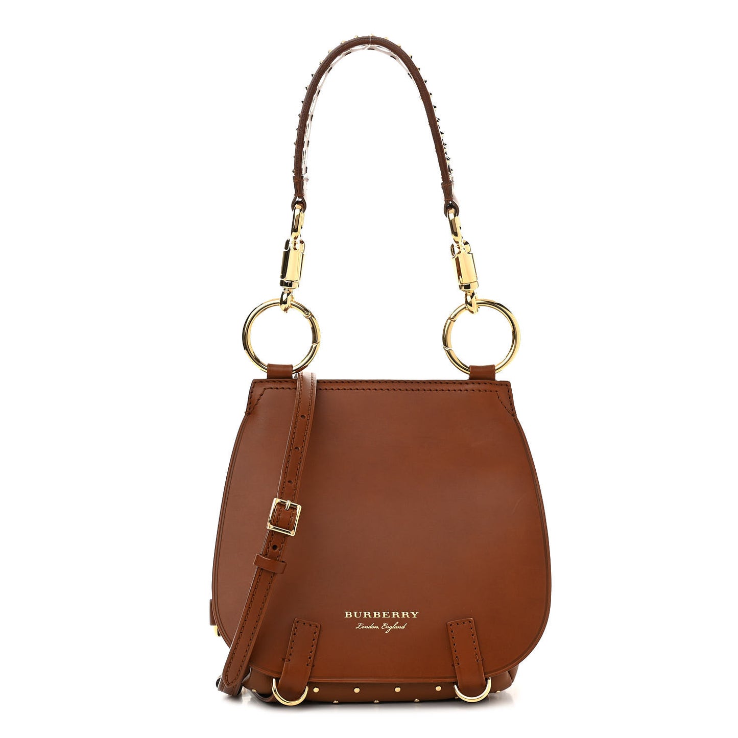 Calfskin Studded Bridle Satchel Tan