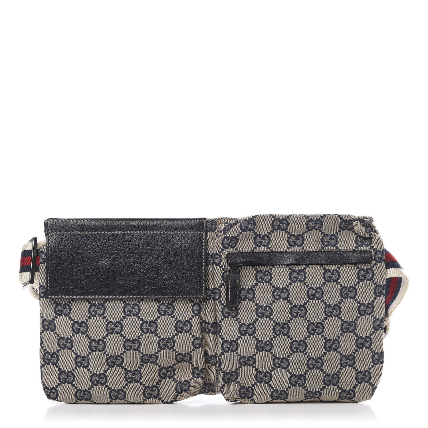 Gucci GG Monogram Web Double Pocket Belt Bag Navy 1 of 12