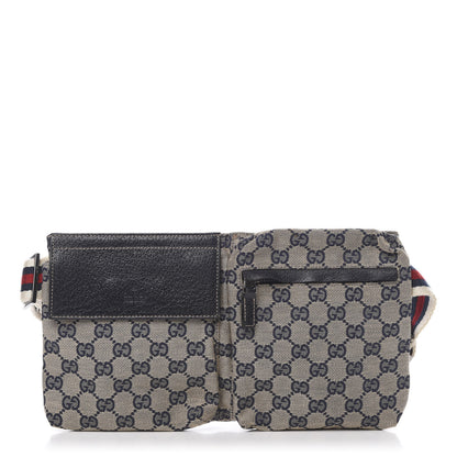 Gucci GG Monogram Web Double Pocket Belt Bag Navy 1 of 12