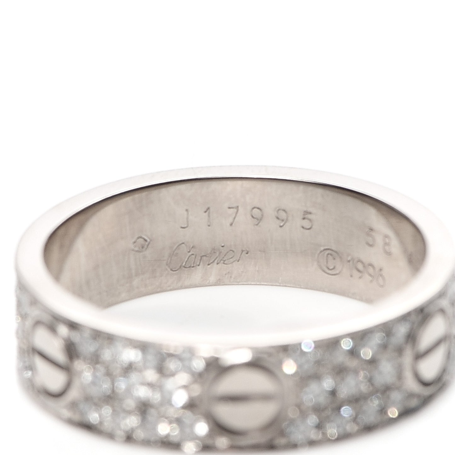 18K White Gold Diamond 6mm LOVE Paved Ring 58 8.25