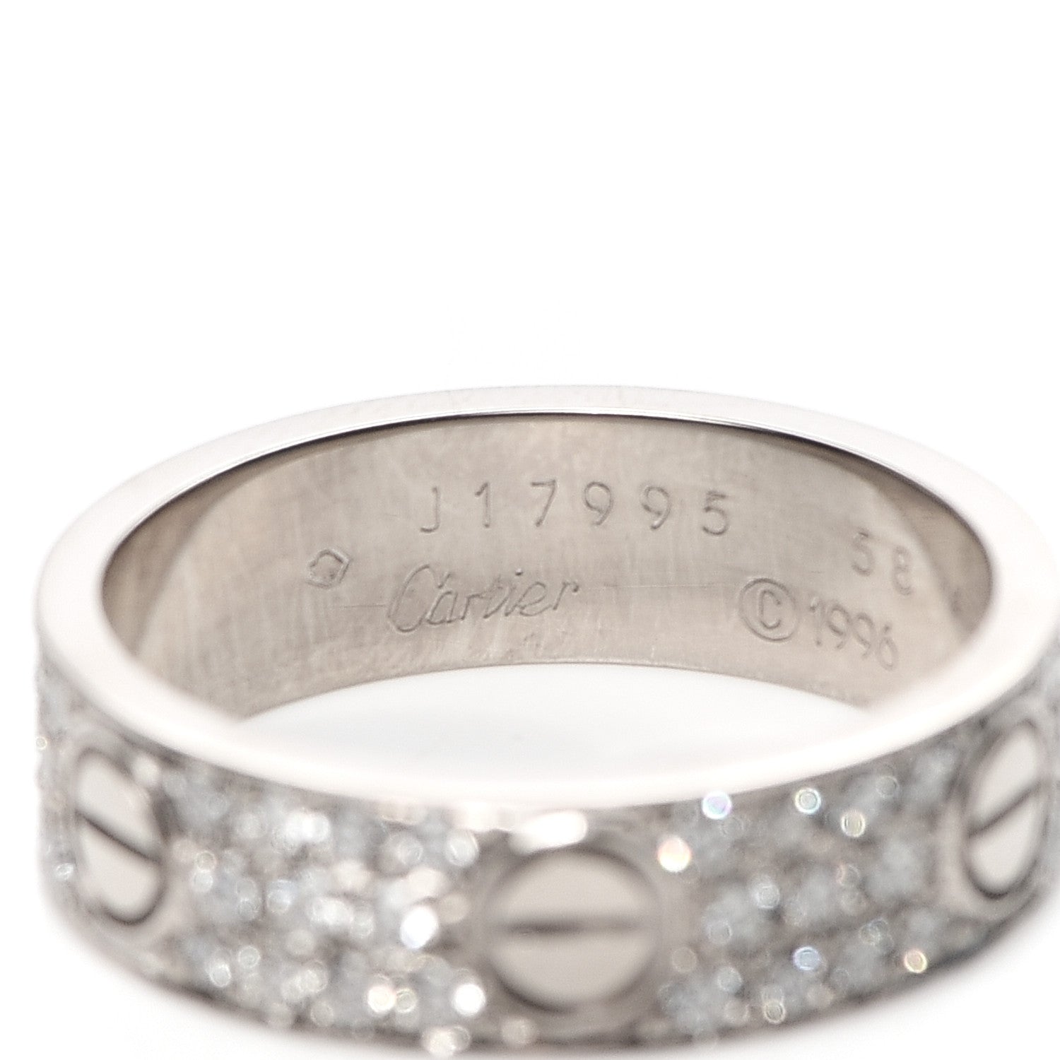 Cartier 18K White Gold Diamond 6mm LOVE Paved Ring 58 8.25 5 of 6