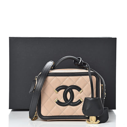 Chanel Caviar Quilted Small CC Filigree Vanity Case Beige Black 11 of 11