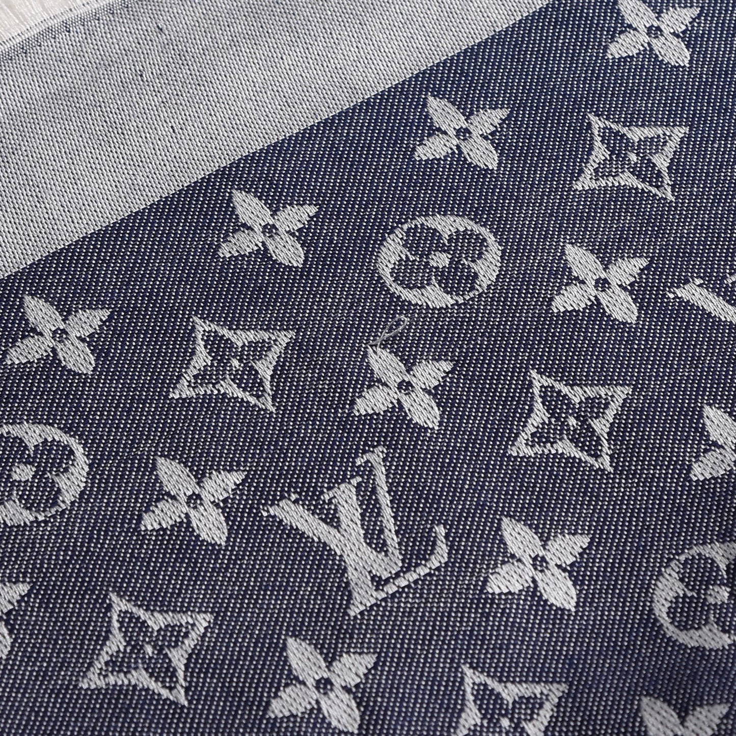 Silk Wool Monogram Denim Shawl Blue