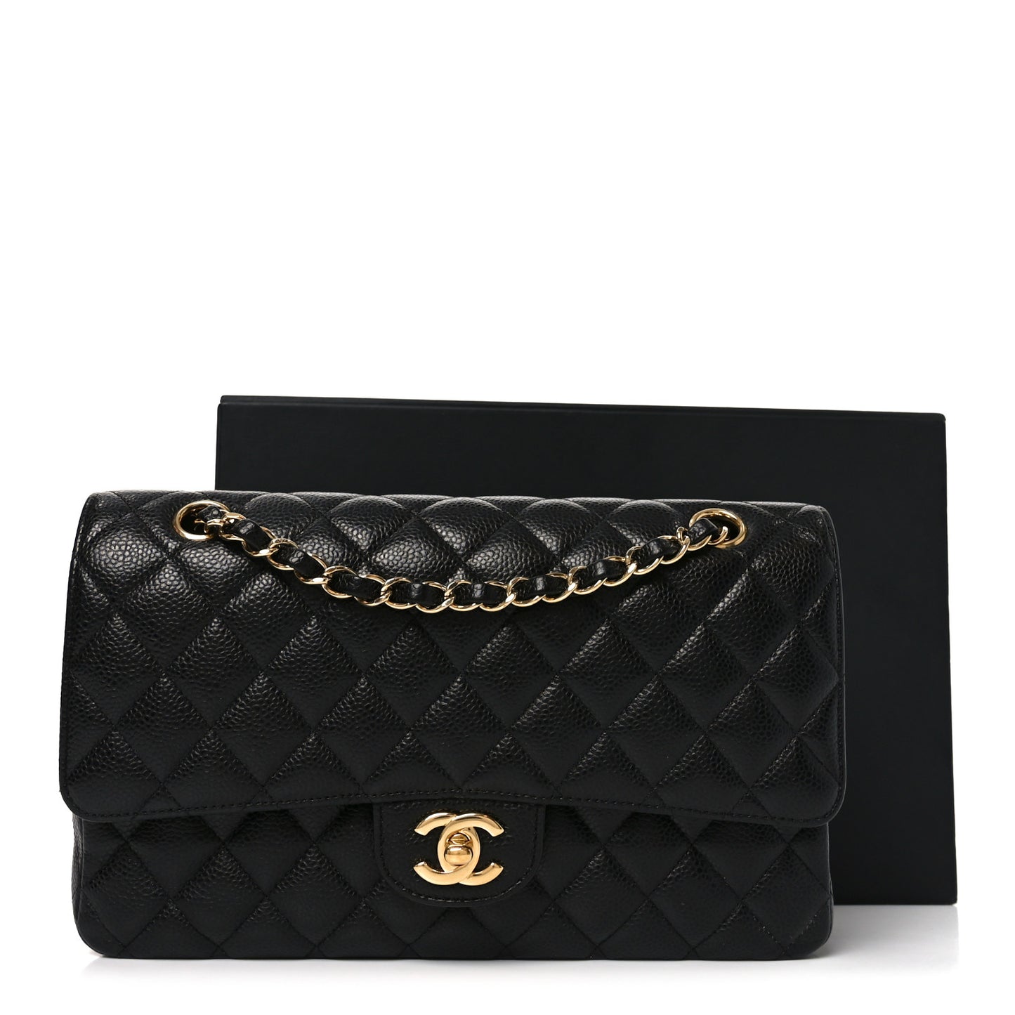 Caviar Quilted Medium Double Flap Black