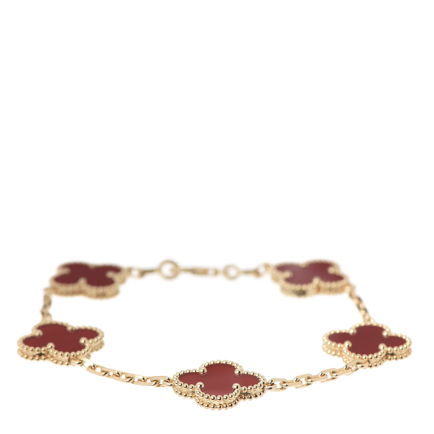 18K Yellow Gold Carnelian 5 Motifs Vintage Alhambra Bracelet