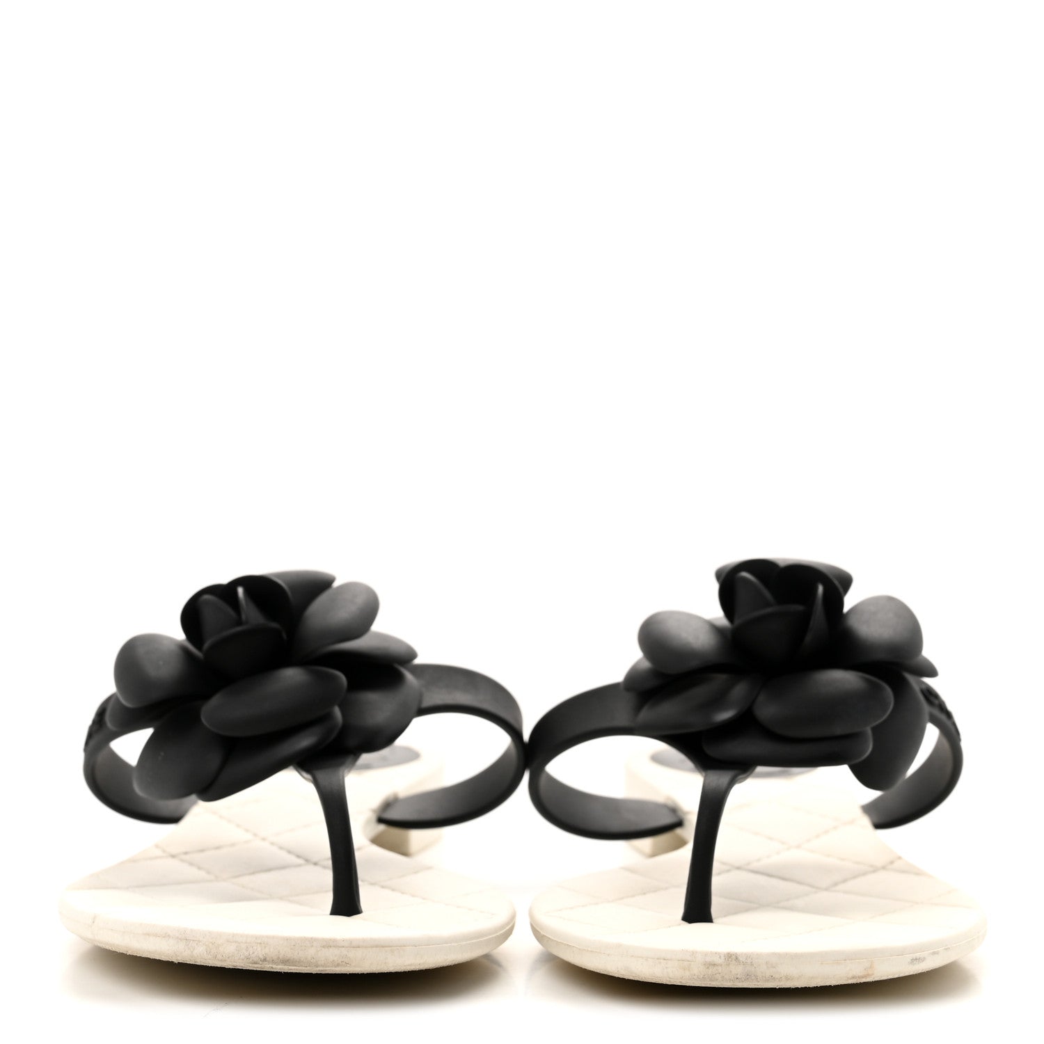 Chanel Jelly Quilted Camellia Thong Sandals 39 White Black 4 of 9