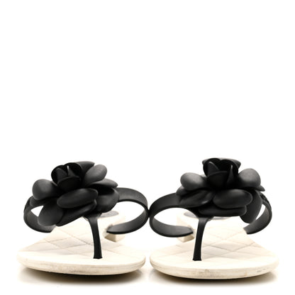 Chanel Jelly Quilted Camellia Thong Sandals 39 White Black 4 of 9