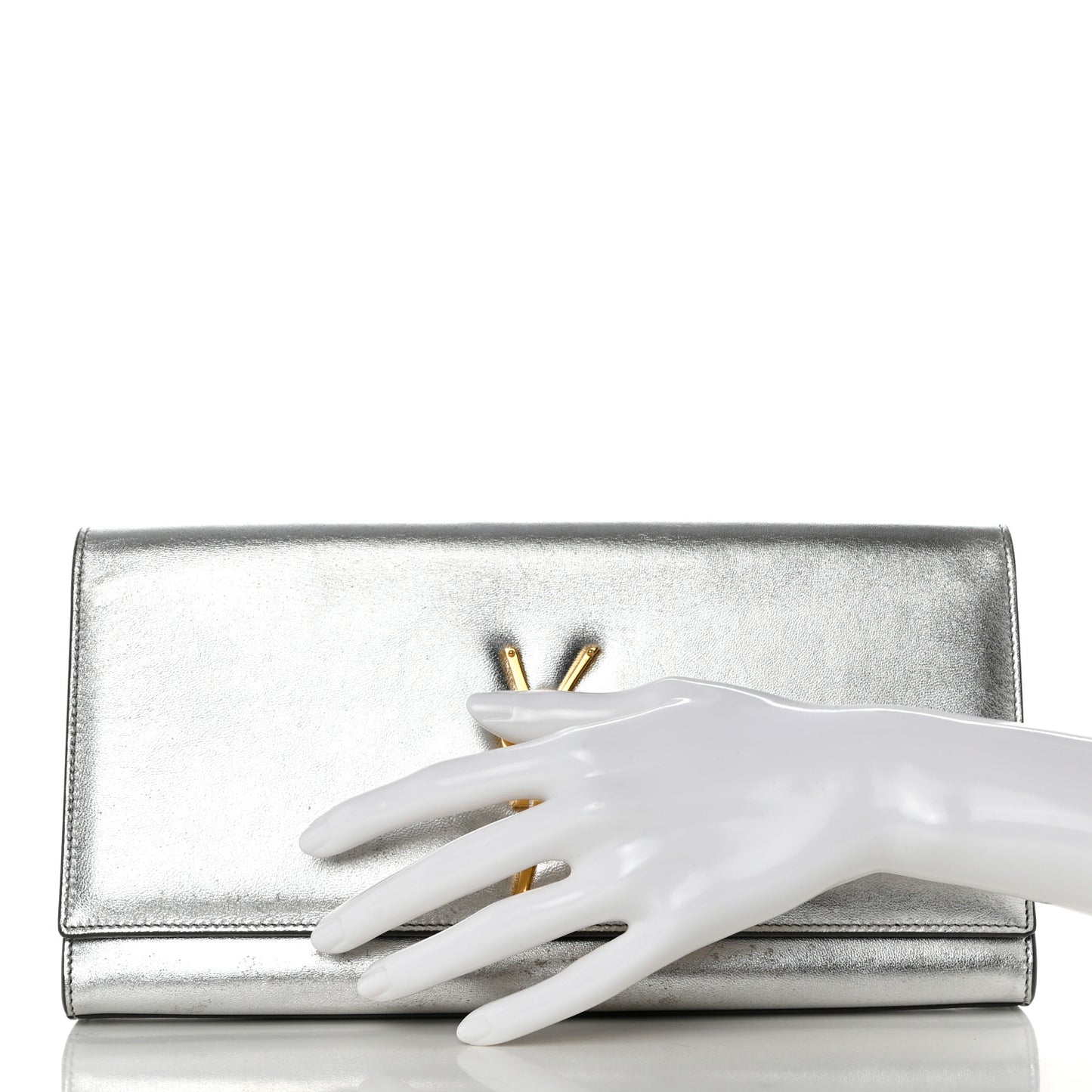 Metallic Calfskin Classic Monogram Cassandre Clutch Silver
