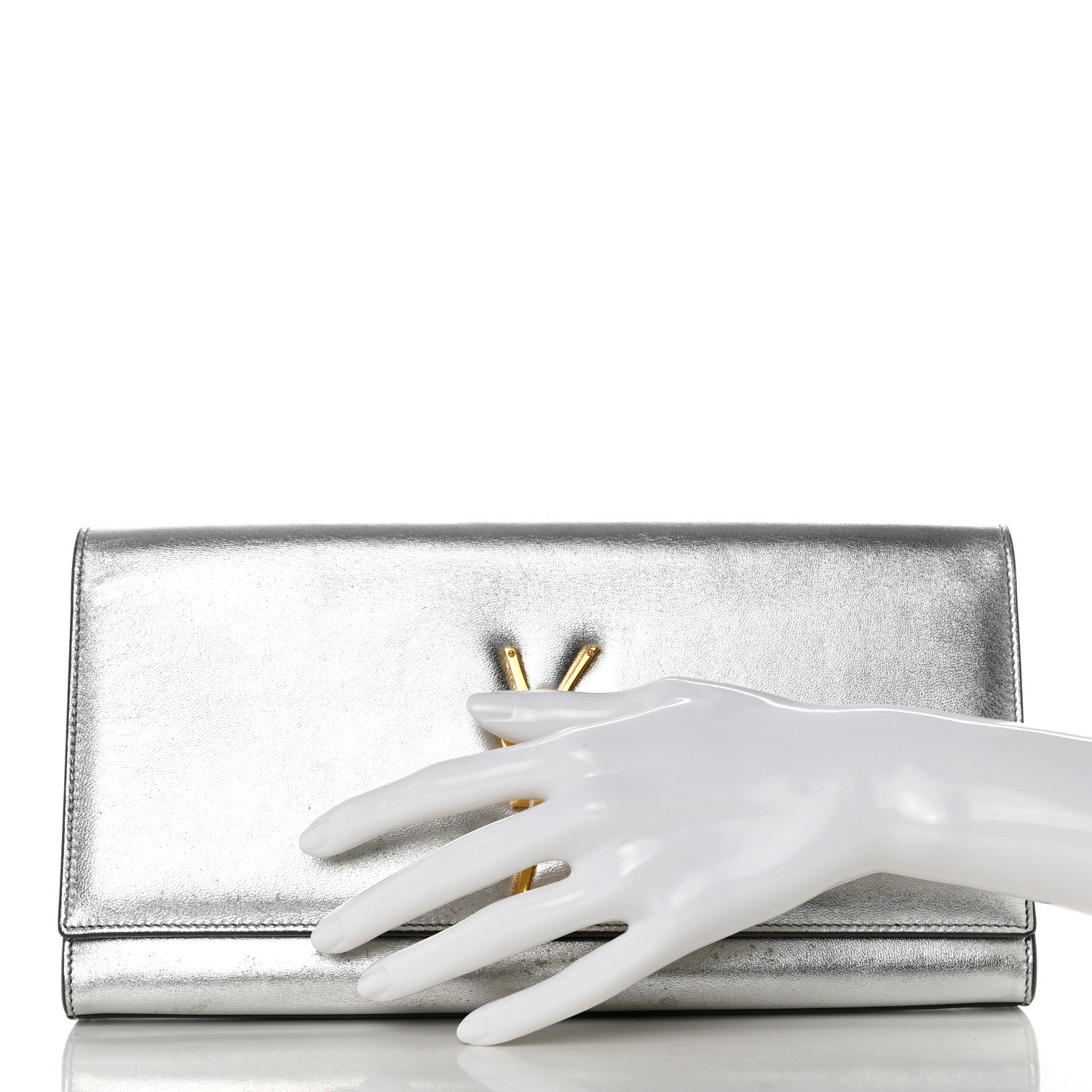Saint Laurent Metallic Calfskin Classic Monogram Cassandre Clutch Silver 2 of 12