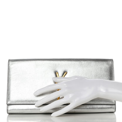 Saint Laurent Metallic Calfskin Classic Monogram Cassandre Clutch Silver 2 of 12