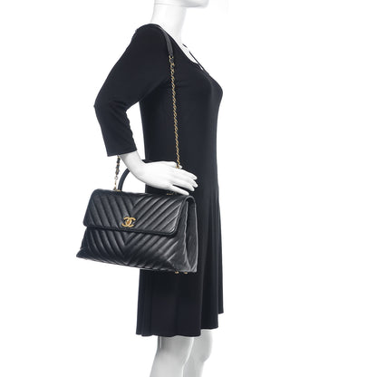 Chanel Caviar Chevron Quilted Medium Coco Handle Flap Black 2 of 13