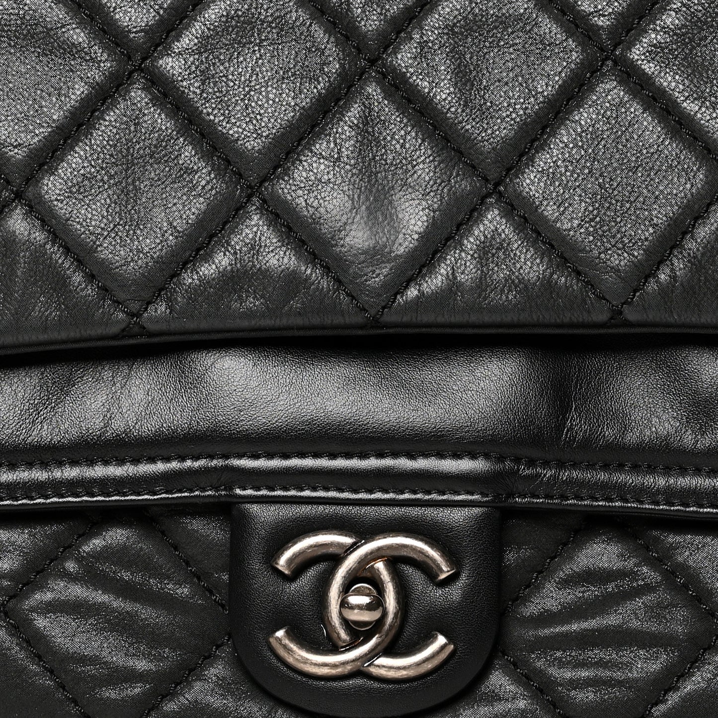 Iridescent Calfskin Jumbo In the Mix Double Flap Black