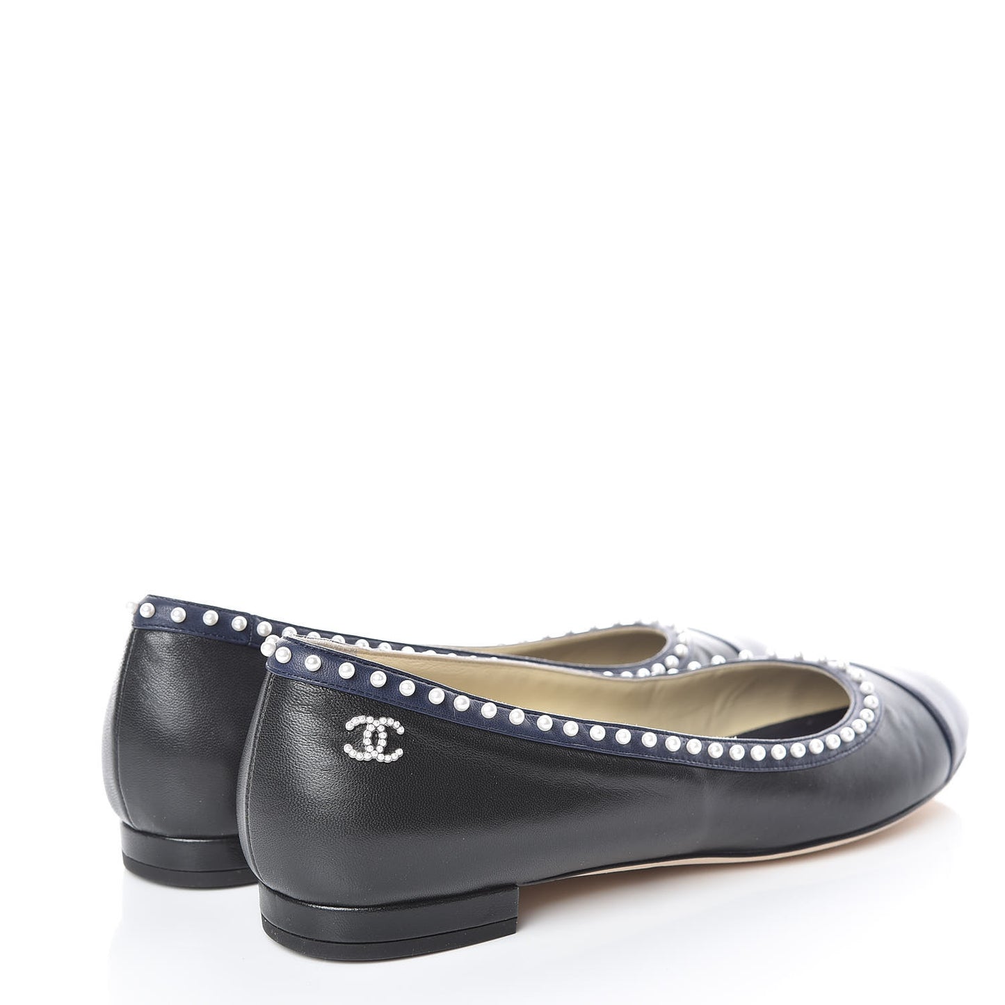 Lambskin Pearl Cap Toe CC Ballerina Flats 40 Black Navy